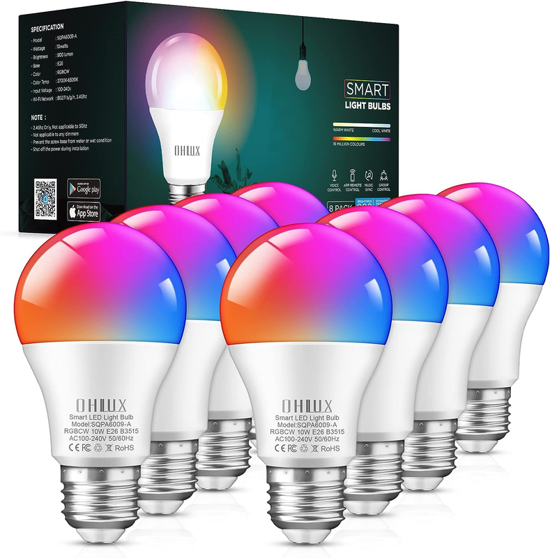 Smart Light Bulbs 8Pack,100W Equivalent Smart Bulb Work with Alexa Google Assist