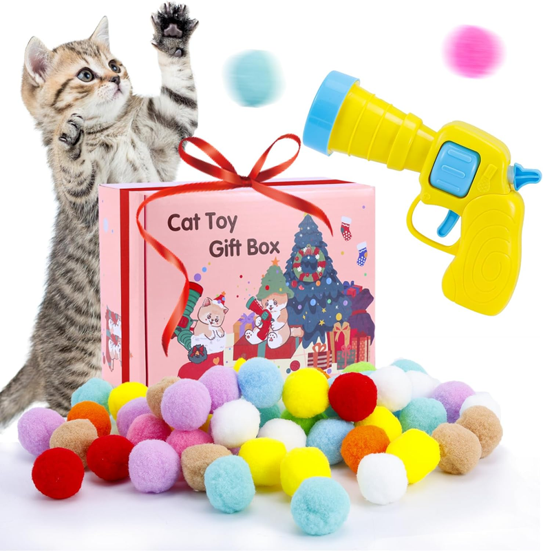 SITOANTD Kitten Toys, Interactive Cat Toys, Cat Toy Balls with Launcher and 80 P