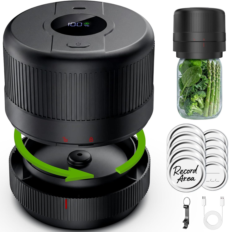 Mason Jar Vacuum Sealer Kit Electric Wide & Regular Mouth Port...