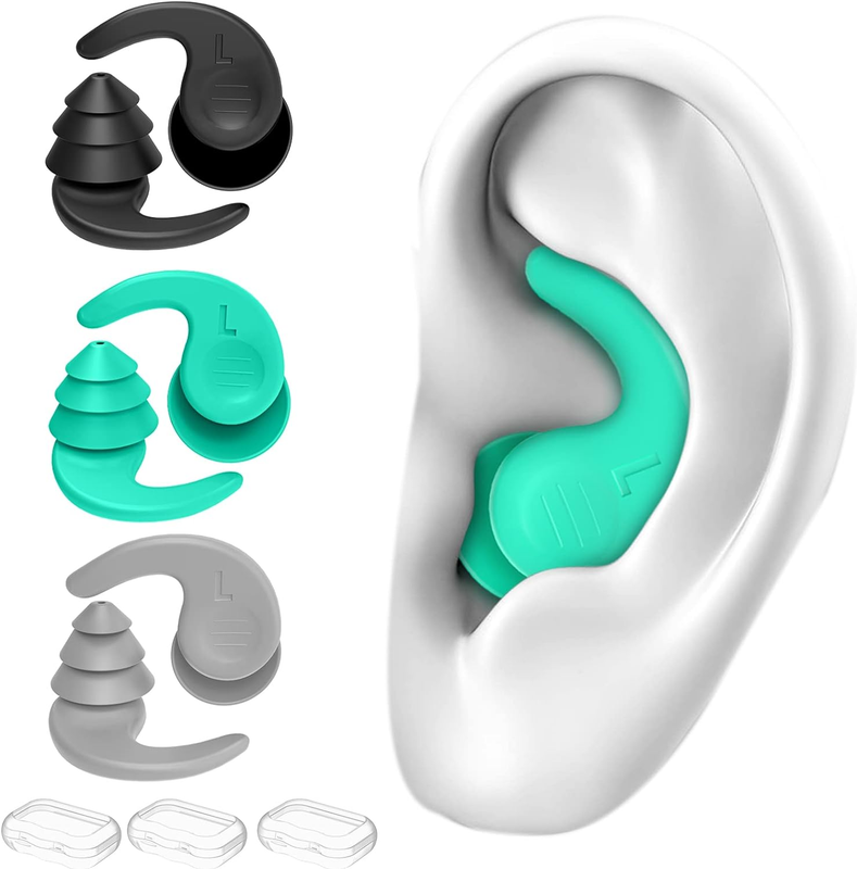 Swimming Ear Plugs for Adults,3 Pairs Waterproof Reusable Silicone Swim Earplugs