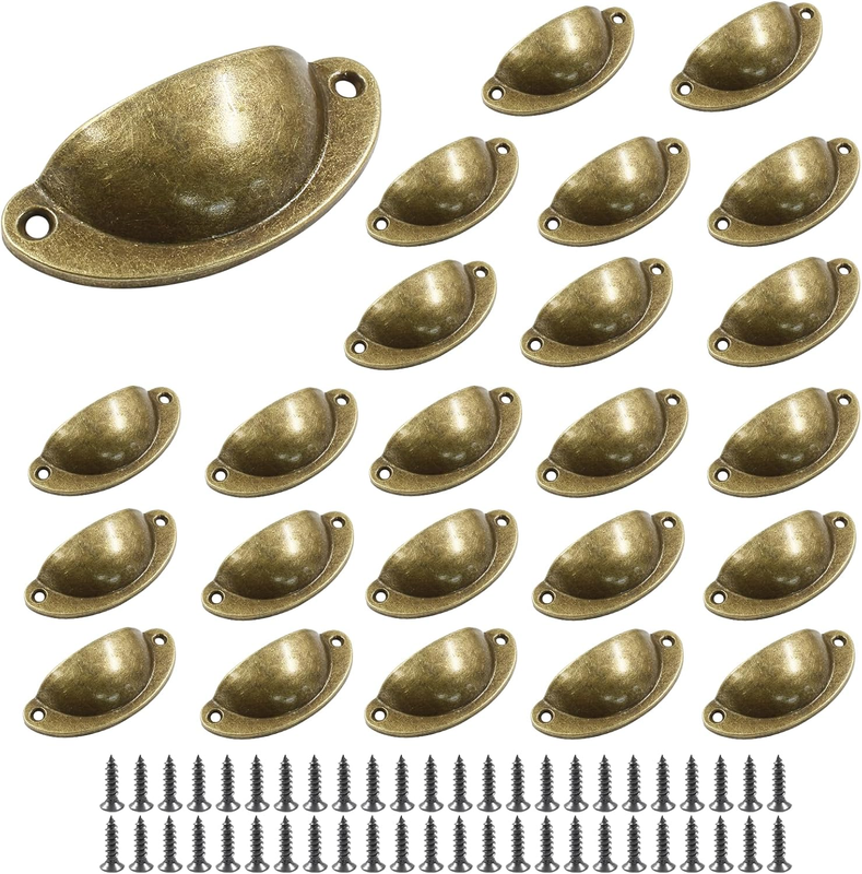 24Pcs Antique Cup Drawer Pulls, Brass Bronze, Bin Cup Pulls Knobs