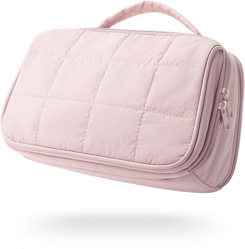 Marscamd Travel Makeup Bag for Women, Puffy Cosmetics Organizer, Pink