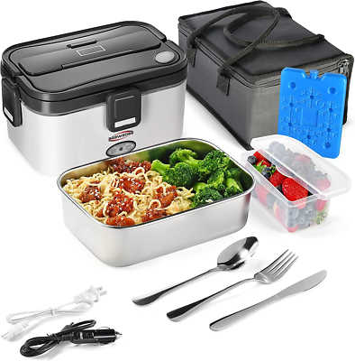 Heated Lunch Box Food Warmer for Work Car 1.8L Includes Cutlery