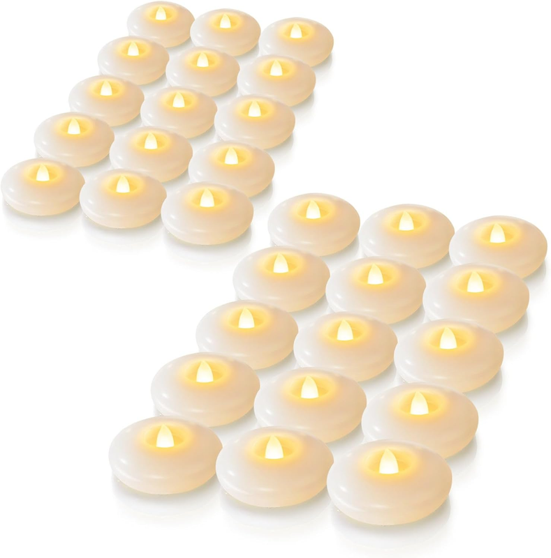 48 Pack 3” Flameless Led Floating Candles, 200 Hour White Battery Operate Waterproof Tealights for Cylinder Vases, Centerpieces at Wedding Decor, Party, Pool