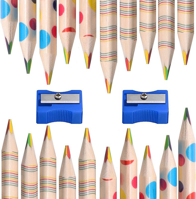 S For Kids With 2 Pencil Sharpeners, 20 Pcs Rainbow Pencil