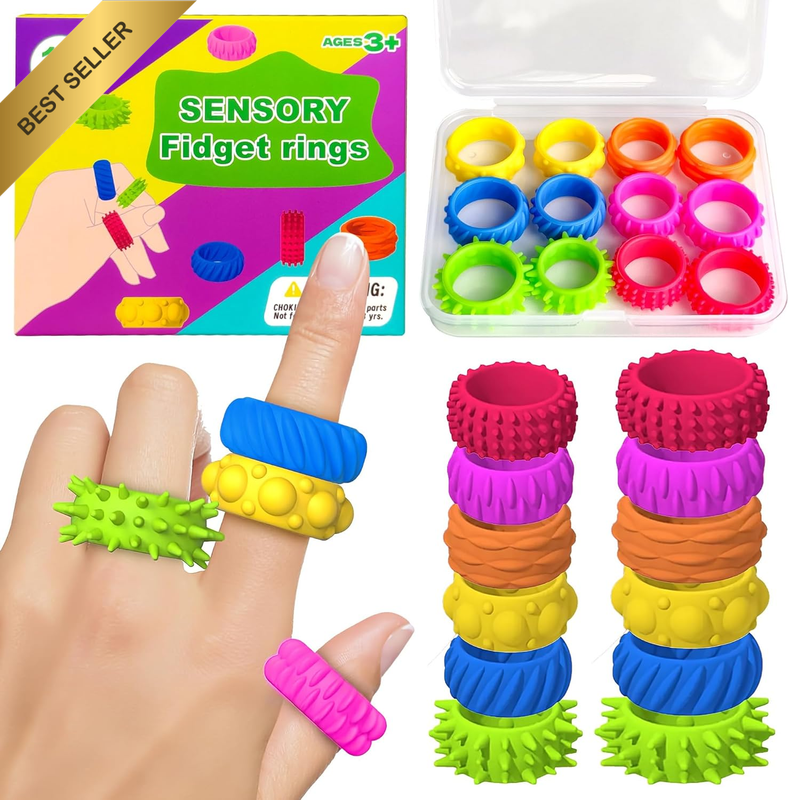 12 Pk Fidget Sensory Rings Quiet Calming Spinner Autism Stress Relief