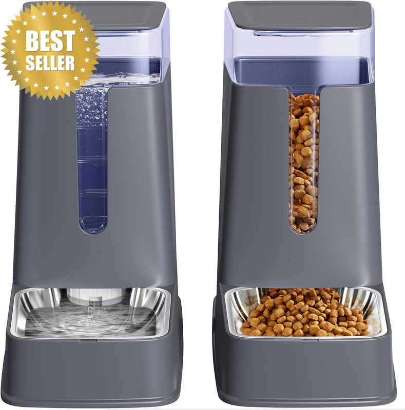 Automatic Cat and Dog Feeder Set, 2 Packs Stainless Steel Automatic Food and Wat
