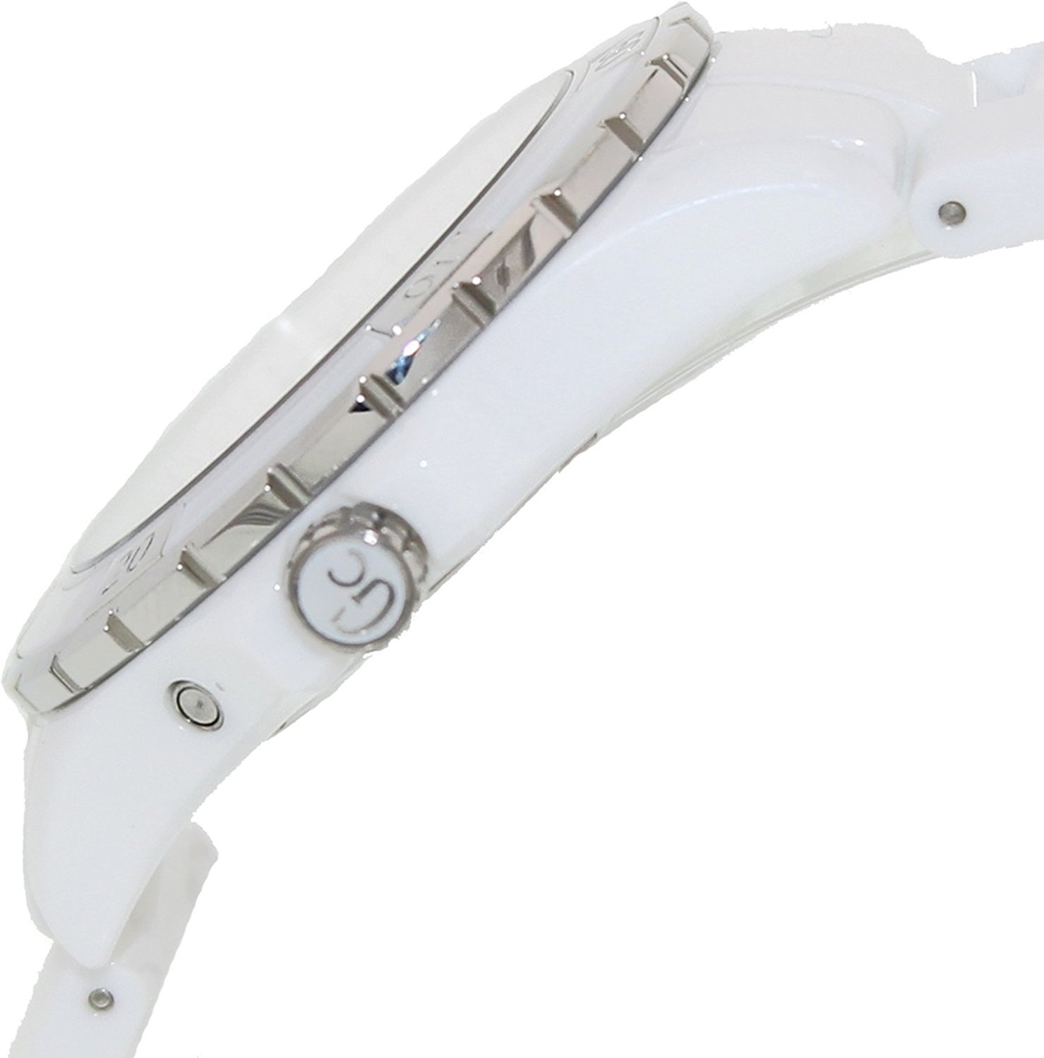 Pre-owned Guess Gc  Collection Xl-s Silver+white Tone Ceramic,mop,swiss Watch X69001l1s