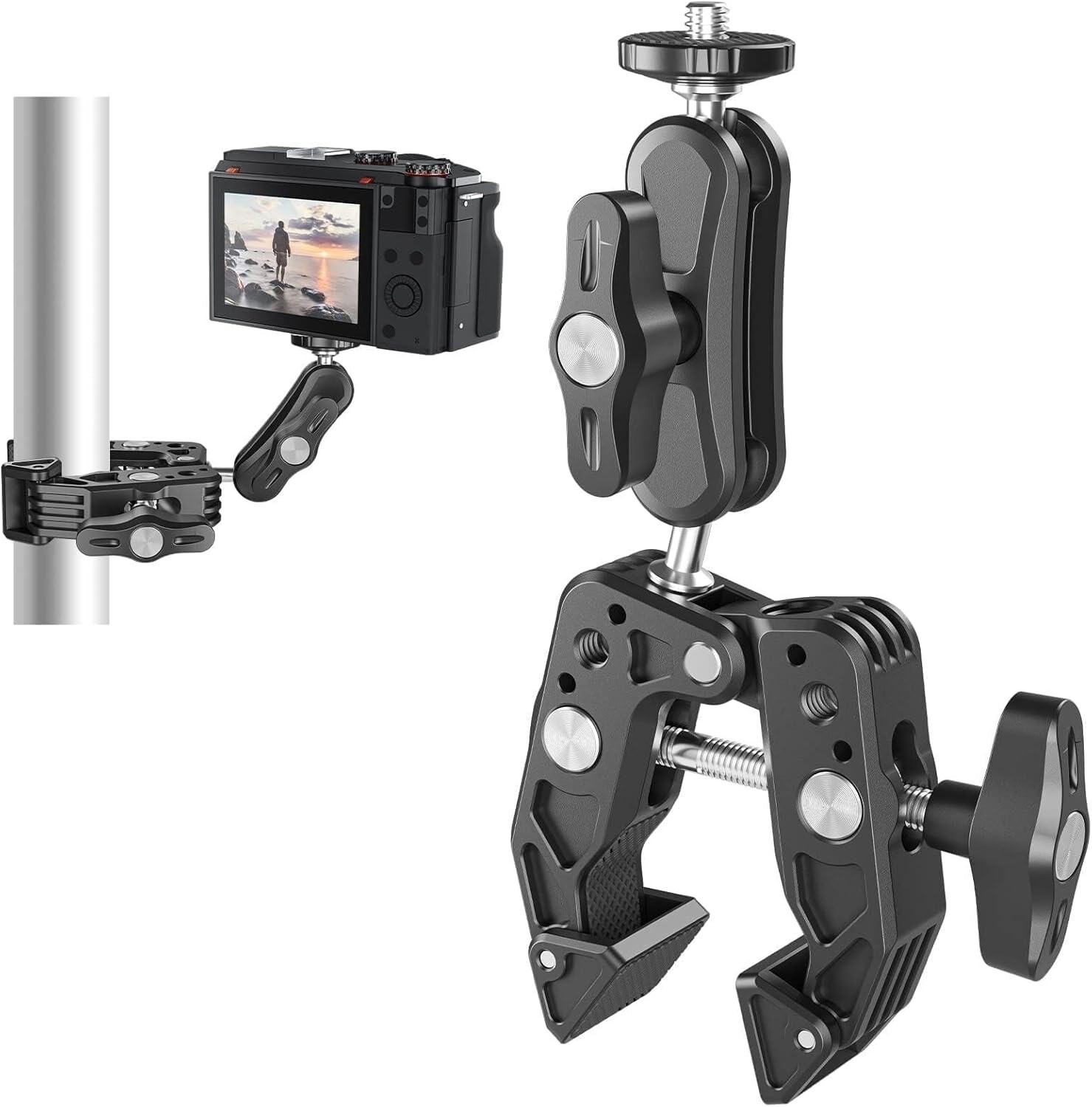Super Clamp Camera Clamp Mount Monitor 360° Ballhead Magic Arm Double Ball He...