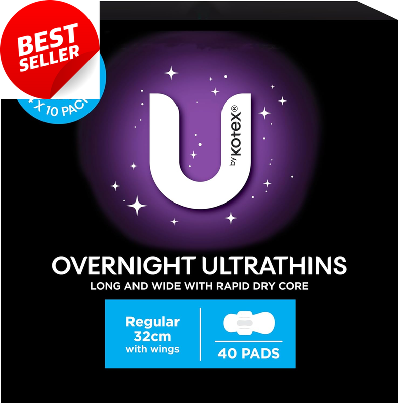 U by Kotex Ultrathin Overnight Pads with Wings 40 Count 4 x 10 Pack