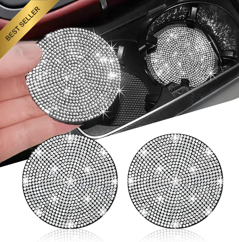 2Pcs Bling Car Cup Holder Coaster, 2.75 Inch Anti-Slip Shockproof Universal Fash