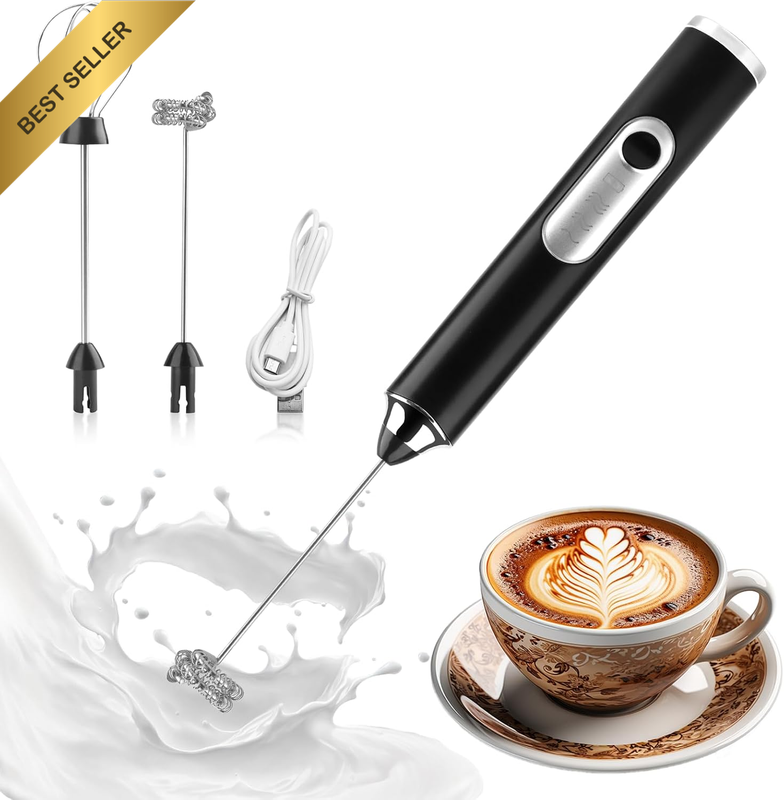 Milk Frother Handheld Rechargeable 3-Speed Adjustable 2Pcs 304 Stainless Steel W