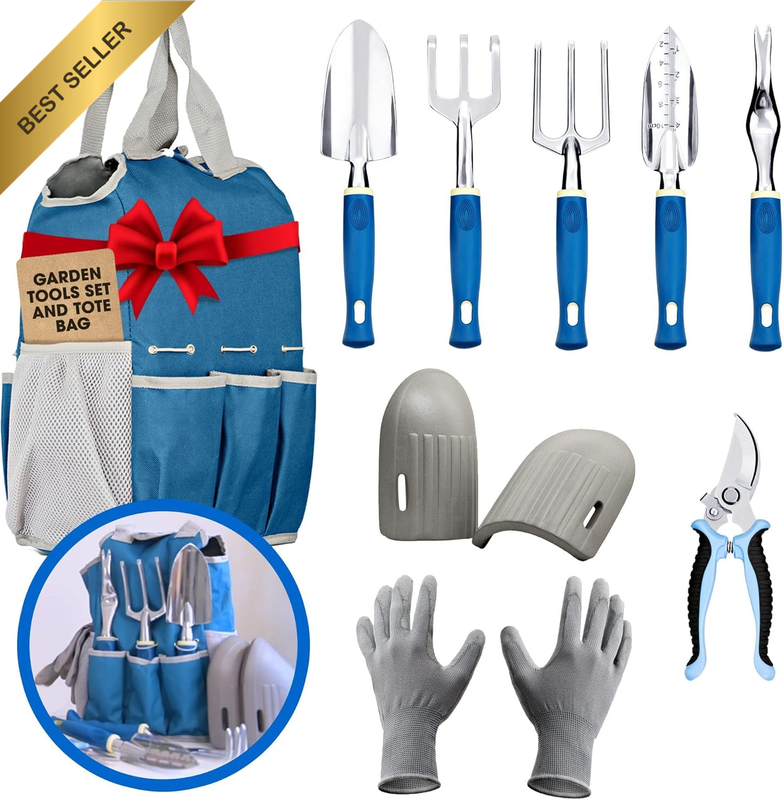 Garden Tools Set 9-Piece – Heavy Duty Aluminum Gardening Supplies, Ergonomic Han