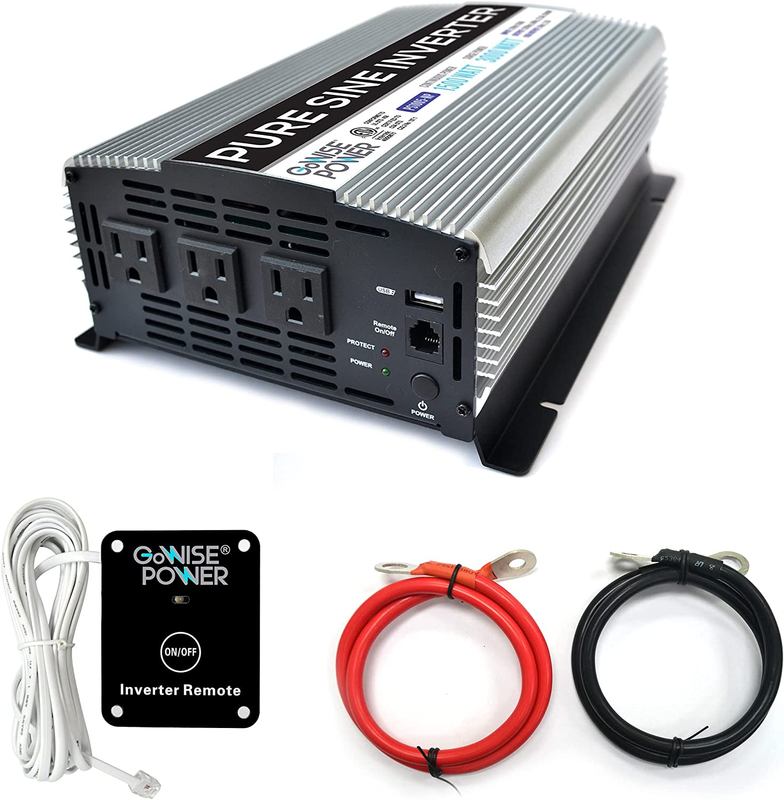 Gowise Power 1500W Pure Sine Wave Power Inverter 12V DC to 120 V AC with 3 AC Ou