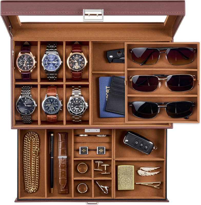 Men’S Jewelry Box, 6 Slot Watch Box & 3 Slot Sunglasses Holder