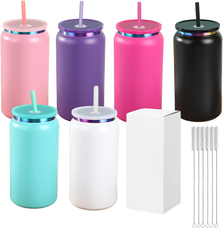 6 Pack Rainbow Tumblers Bulk Insulated Tumbler 16Oz Double Wall Stainless Steel