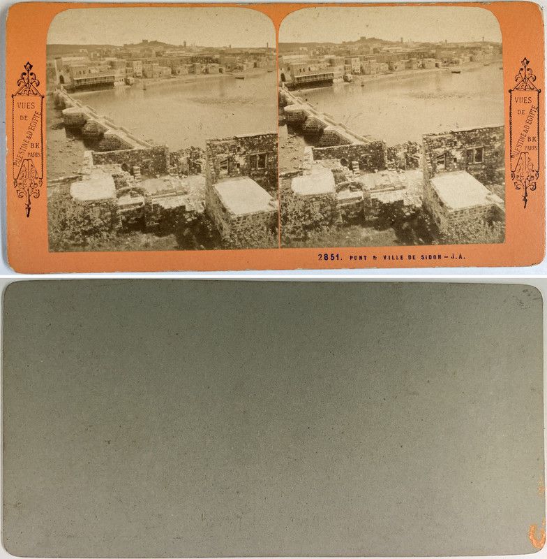 Palestine, Pont Et Ville De Sidon, Photo. J. A. Vintage Stereo Card,  Tirage A