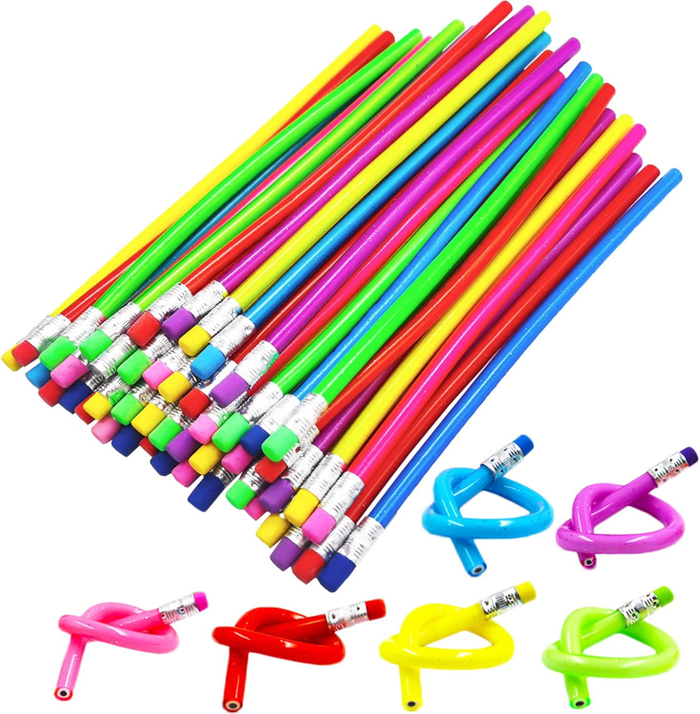48 Pcs Flexible Soft Pencil,Colorful Bendy Pencil,Soft Pencils with Fine Flash a