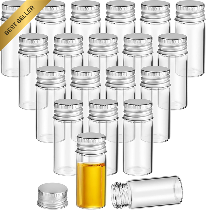 Mini Glass Bottles 20Pcs 10Ml Small Jars with Aluminum Top Screw Lids for Sample