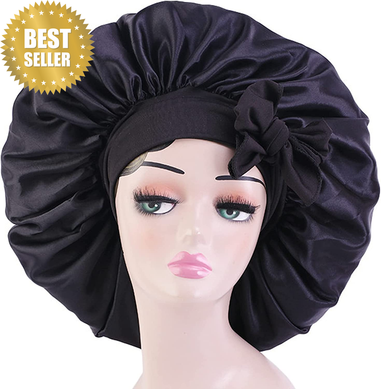 Satin Bonnet Silk for Hair Sleeping: Women Tie Bonnets Adjustable Night Cap Jumb