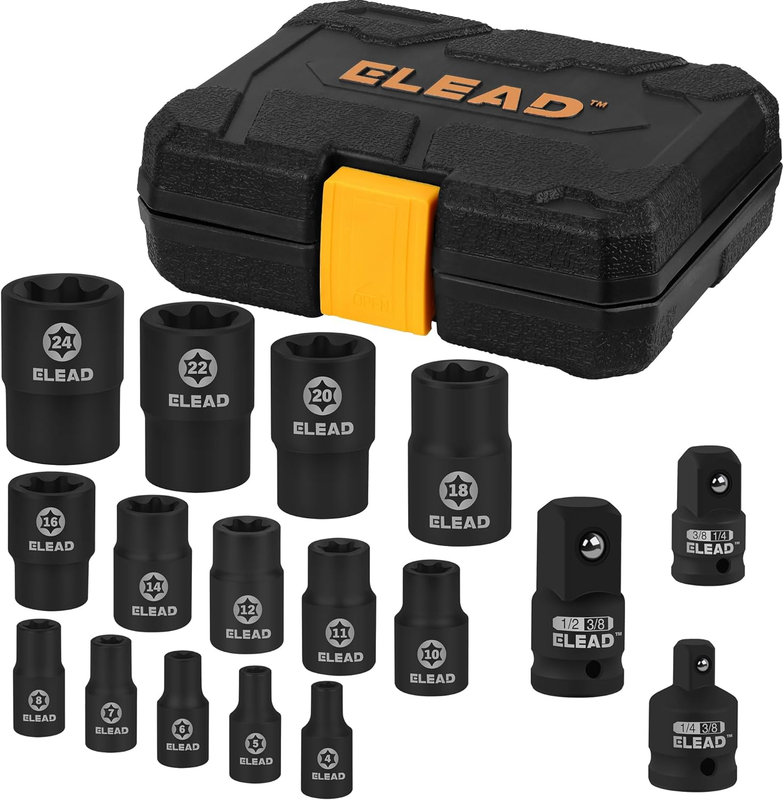 17-Piece Inverted E-Torx Socket Set - Impact Chrome Vanadium Steel Star Female S
