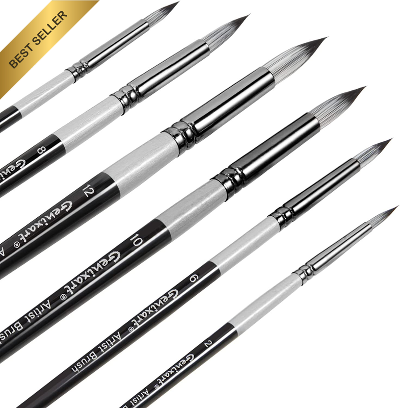 Round Pointed Tip Paint Brushes Set, 6 Pcs Artist Paintbrushes for Acrylic Oil W