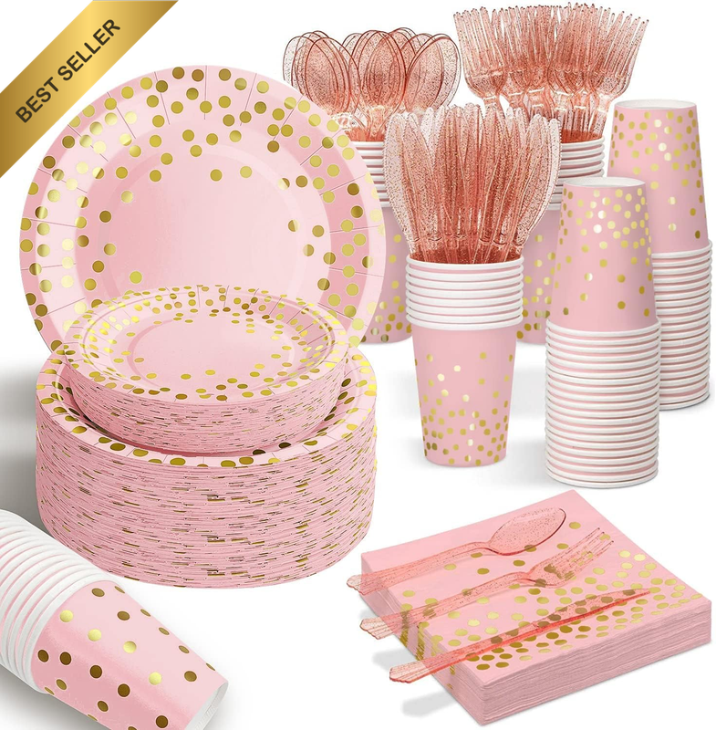 175PCS Pink Rose Gold Plates Party Supplies Severs 25 Guests Party Decorations,
