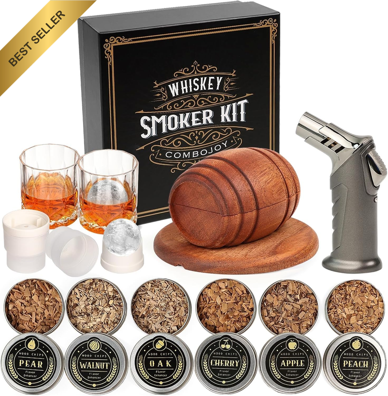 Whiskey Smoker Kit Torch 6 Wood Chips Glasses Molds Bourbon Gift Men