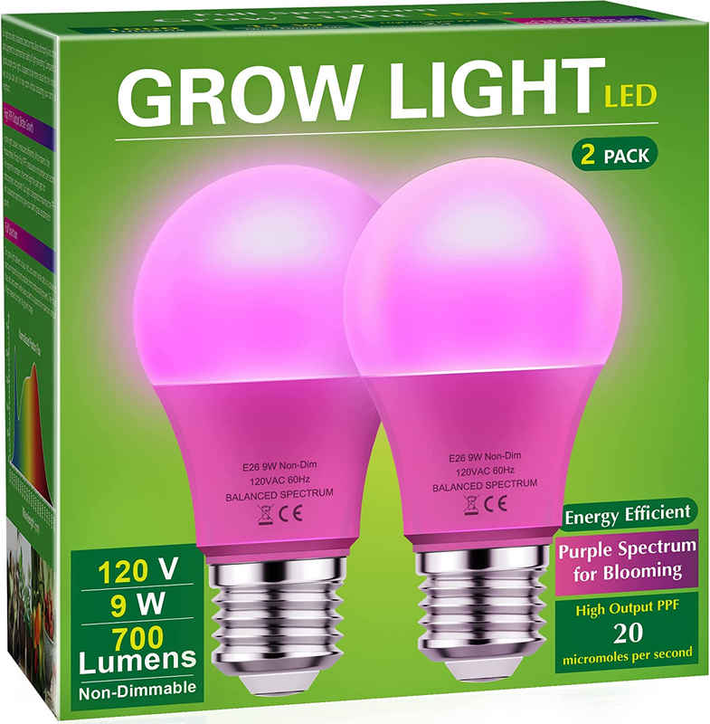 Bulbs For Blooming, Purple Spectrum, A19, E26 Base, 9w Grow Bulb 90w