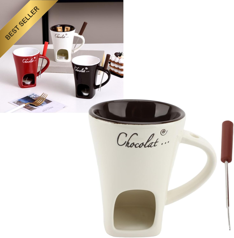Ceramic Chocolate Fondue Mug, Melting Cup with Candle Heating, Dishwasher Safe,