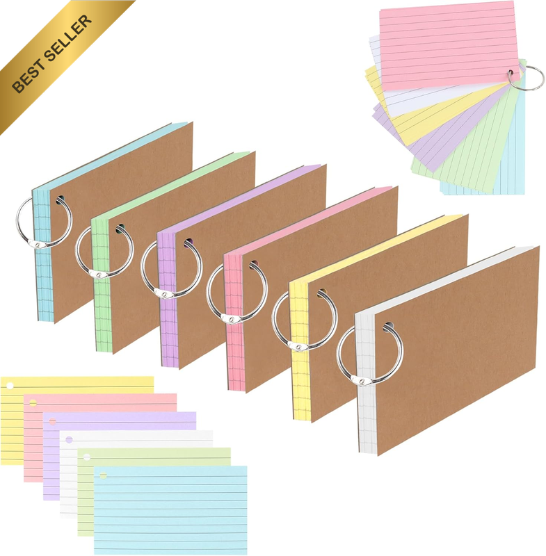 300 Index Cards with Reinforced Kraft Paper Cover - 3X5 Inch Study Cue Cards, Co