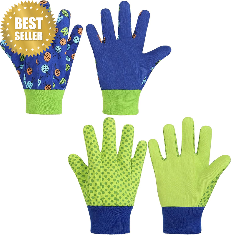 2 Pairs Kids Gardening Gloves, Cotton Kids Work Gloves