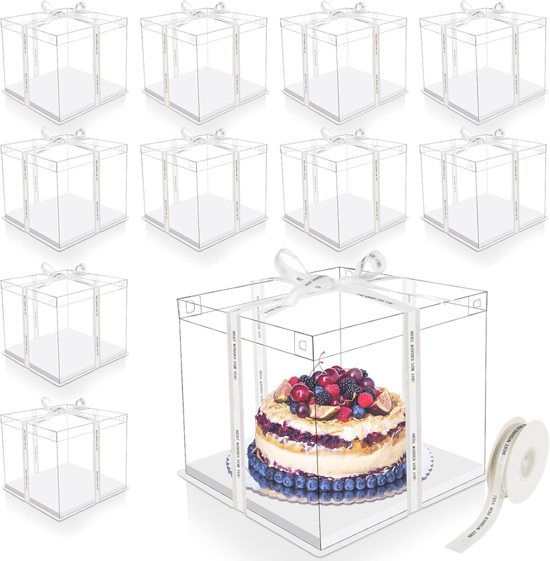 10 Pcs Transparent Tall Cake Boxes 12