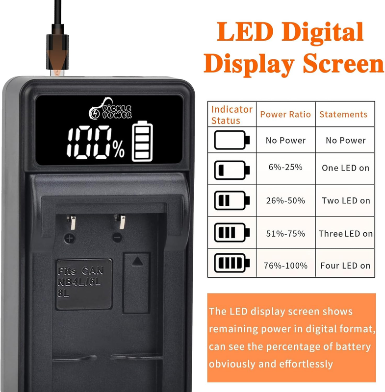 NB-4L Battery and LED Display Charger for Canon PowerShot ELPH 100 300 330 310 H