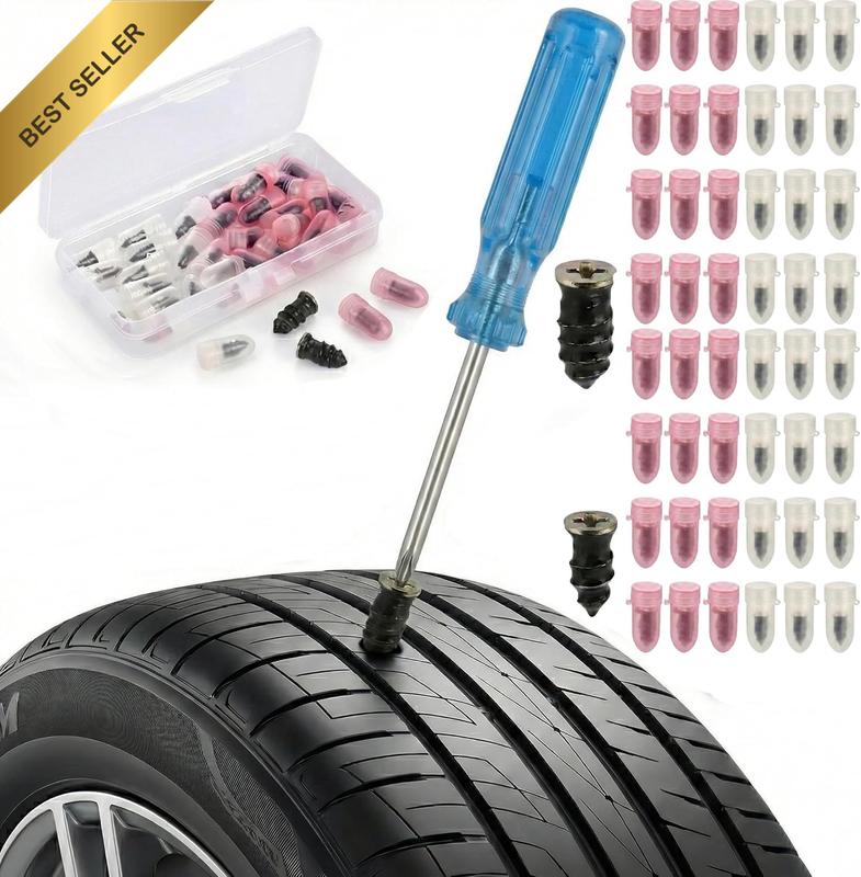 52Pcs Tire Repair Rubber Nail Kit with Box, Blue Screwdriver. Includes 50 Tire R