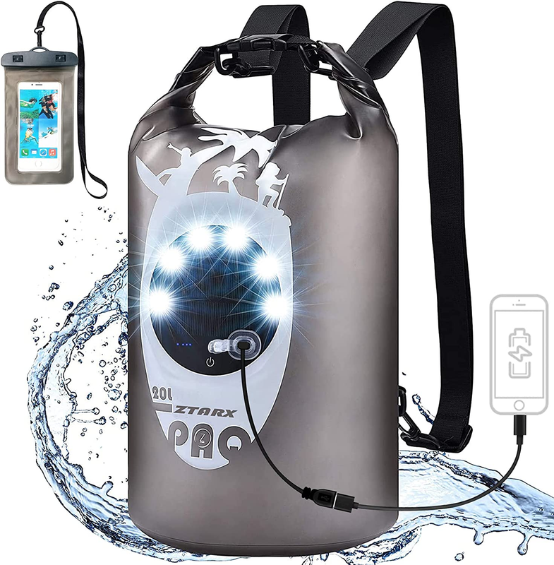 Bolsa Seca Impermeable Flotante 20L Saco Superior Kayak Rafting Con Luz Solar