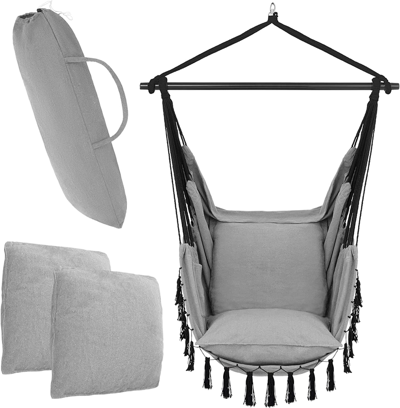 Hanging Chair Outdoor & Indoor- Sturdy Safe Hammock - Stylish Boho for Bedroom D