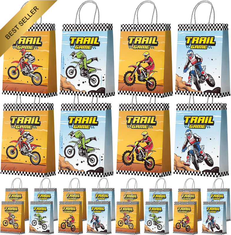 Motorcycle Party Gift Bags, 24 Pcs Dirt Bike Party Bags Set - Motocross Themed P