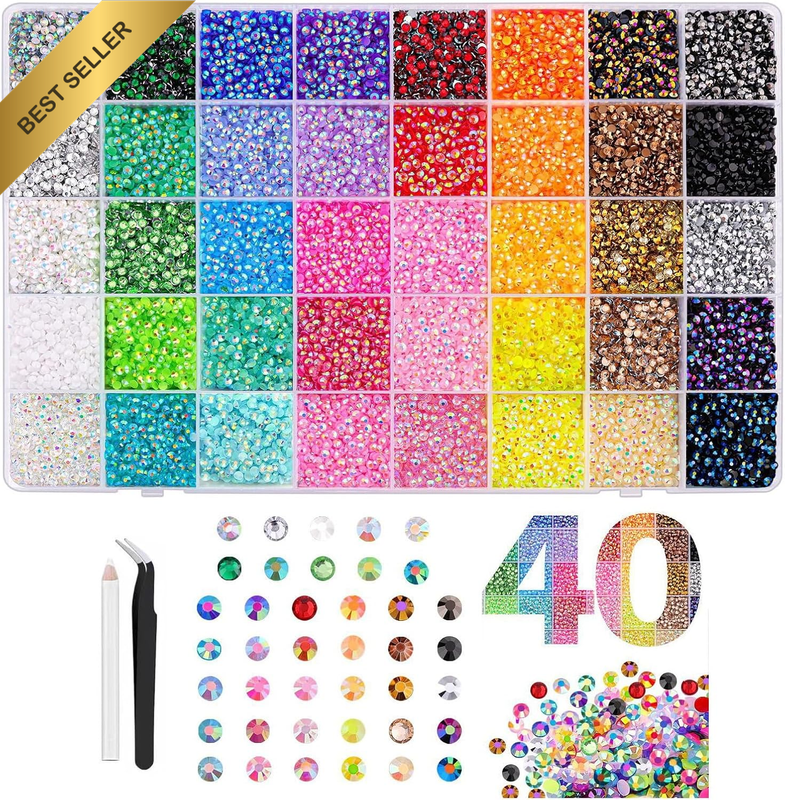 40 Colors Bedazzling Kit，40000 Pcs Resin Jelly Rhinestones for Bedazzling & Craf