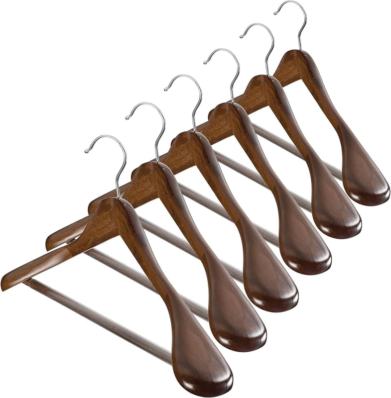 6Pack Wide Shoulder Wooden Suit & Coat Hangers - Extra-Wide Shoulders, 360° Swiv