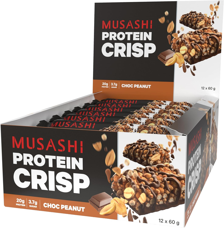 Protein Crisp Bar, Chocolate Peanut, High Protein Snack, Low Sugar, Low Carb, Po