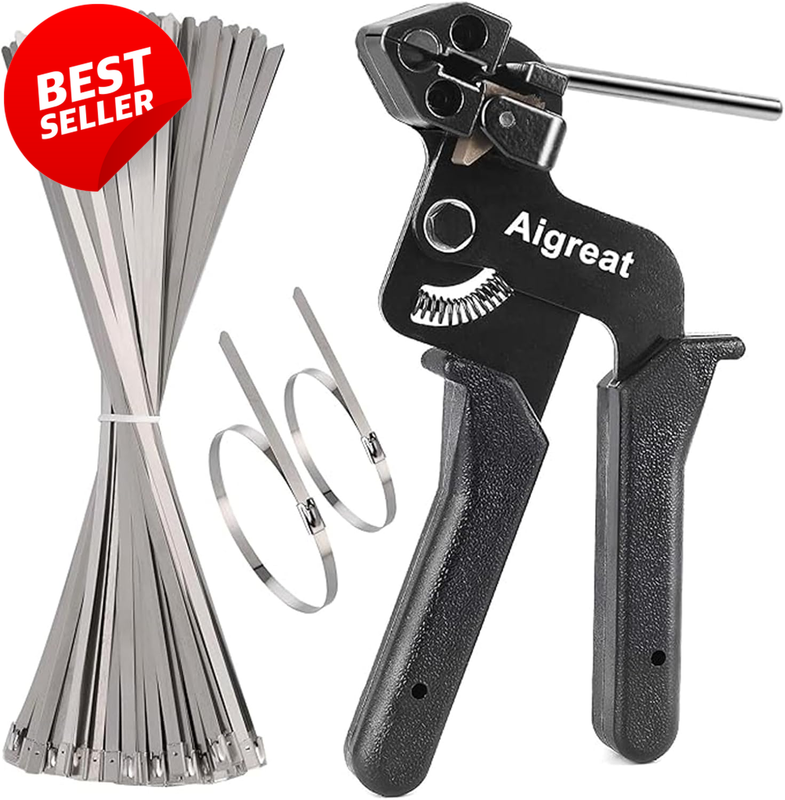 200Pcs Stainless Steel Cable Tie Gun Kit 304 Metal Zip Ties Tension Tool - US