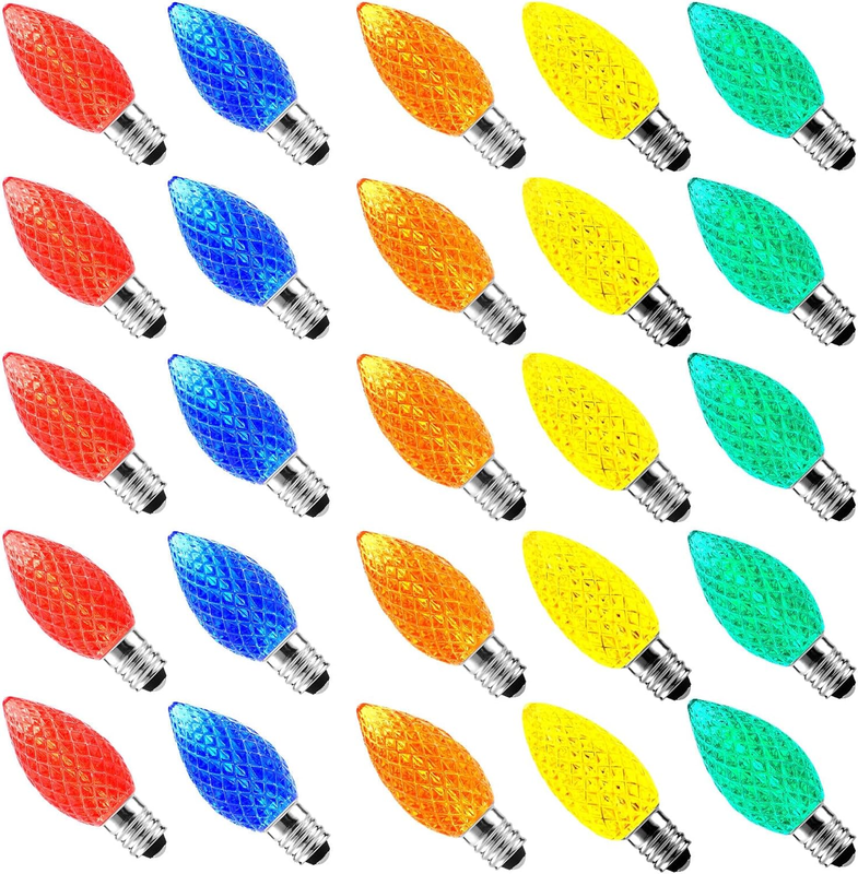 50 Pack C7 LED Christmas Replacement Bulbs,Multicolored Wate
