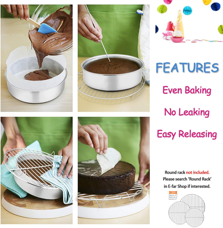 6 Inch Cake Pan Set of 3,  Stainless Steel Round Smash Cake Baking Pans, Non-Tox