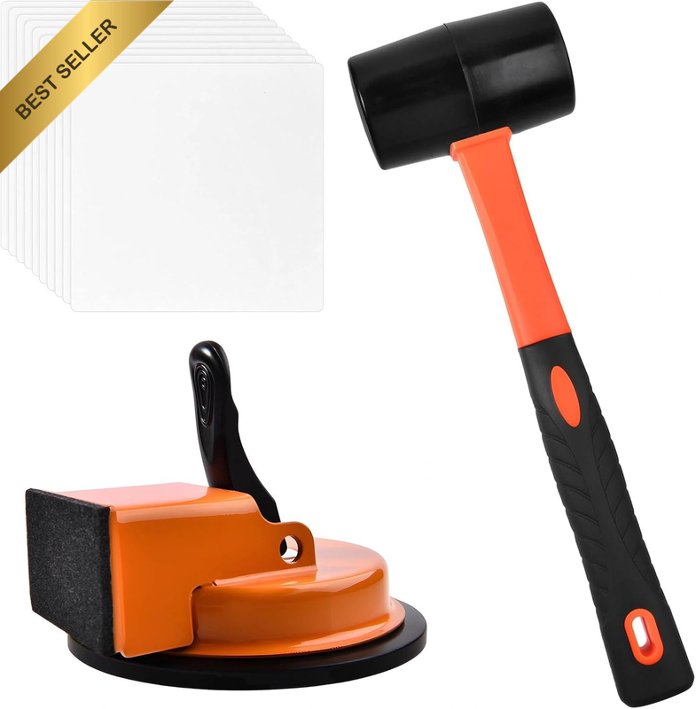 Heavy Duty Floor Gap Fixer Tool with Rubber Mallet & 10 Reusable Sticky Pads Suc