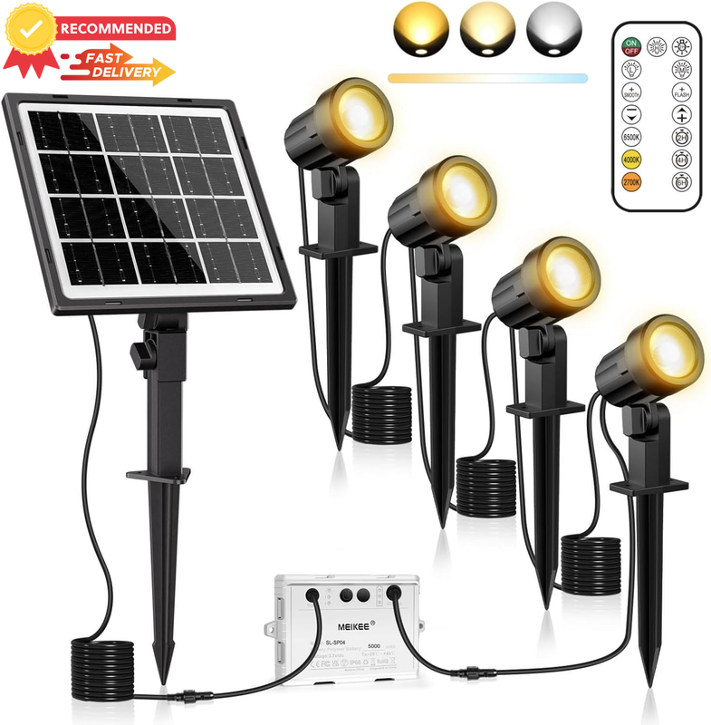 Solar LED Spotlight 4-in-1 IP66 Waterproof Garden Light, 3 Modes & 2500K-6500K