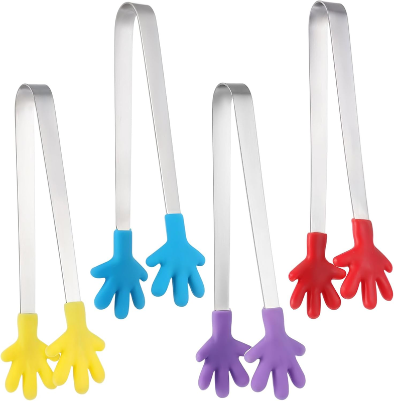 4 Pcs Silicone Mini Tongs, 5 Inch Hand Shape Silicone Food Tongs