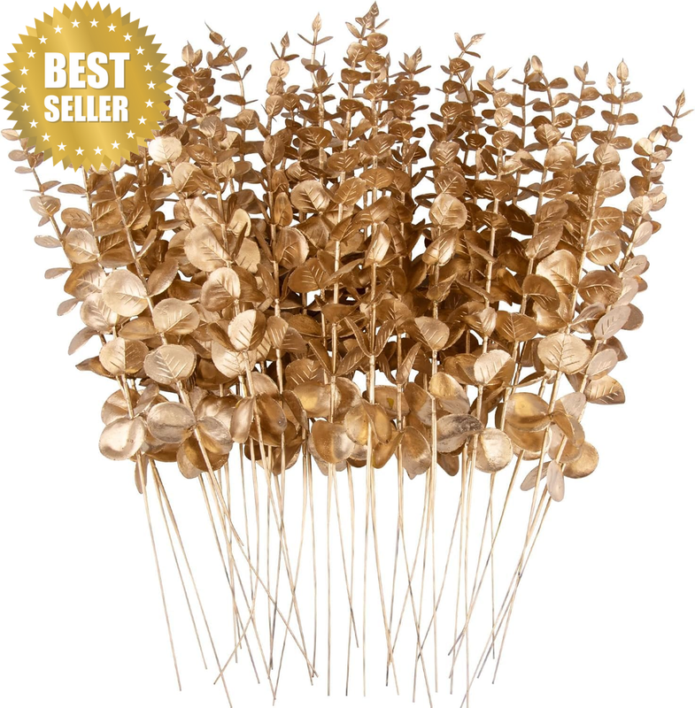 36 Pcs Gold Eucalyptus Stems Artificial Eucalyptus Leaves Decor Eucalyptus Branc