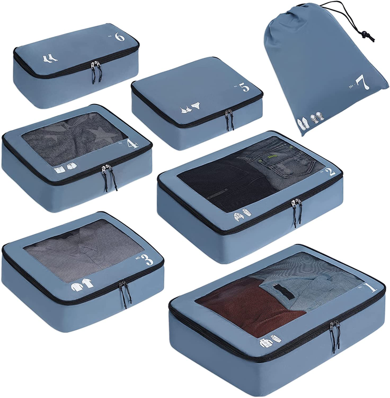 7 Set Packing Cubes Tear-Resistant Luggage Packing Organizers with Number Icon f