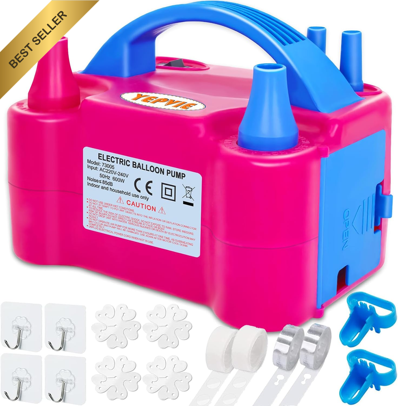 Electric Balloon Pump 600W Dual Nozzle Portable Balloon Inflator with 14 Balloon